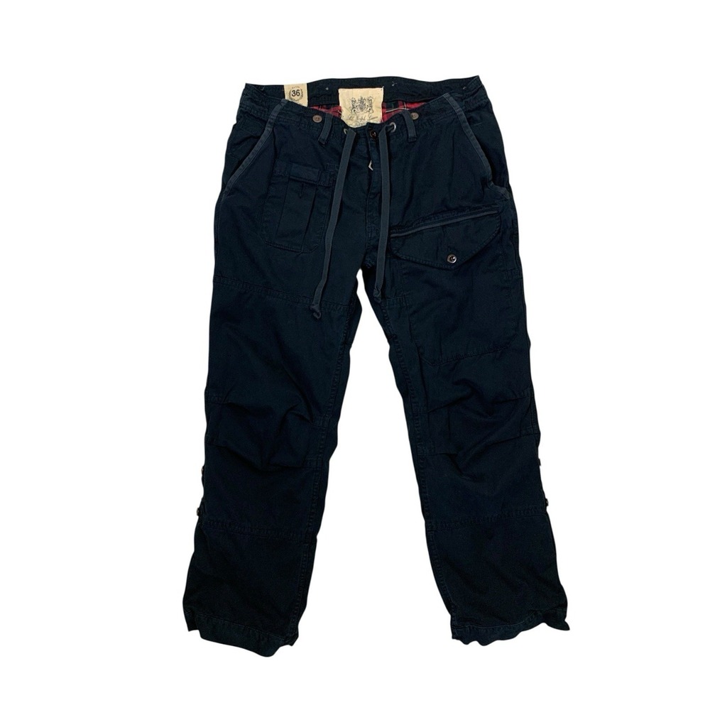 Polo Ralph Lauren Black Cargo Utility Pants Drawstring‎ Plaid Lined 36 Vintage